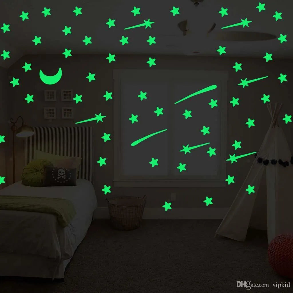 100pcs Stars Moon Glowing In The Dark