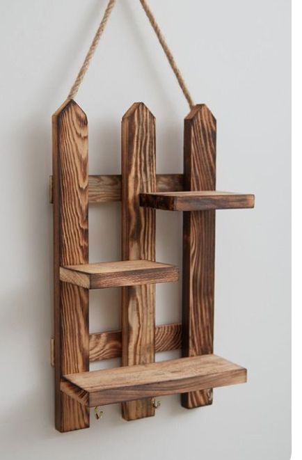 Rustic Burnt Wood Wall Shelf